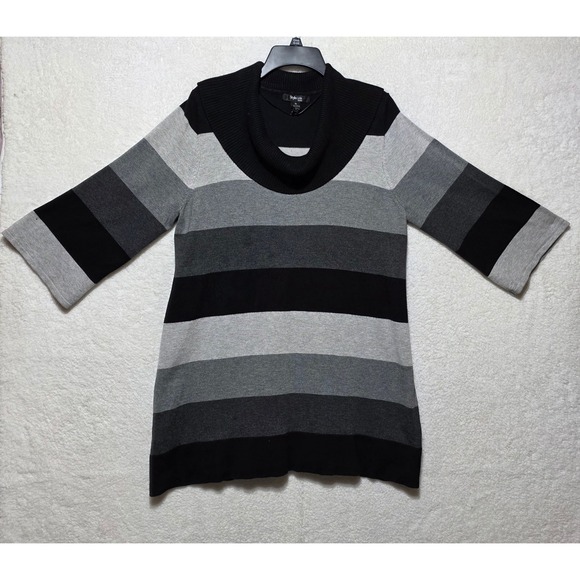 Style & Co. Sweaters - Style & Co Petite Striped Cowl Neck Sweater Knit Top XL 3/4 Sleeve Gray Black